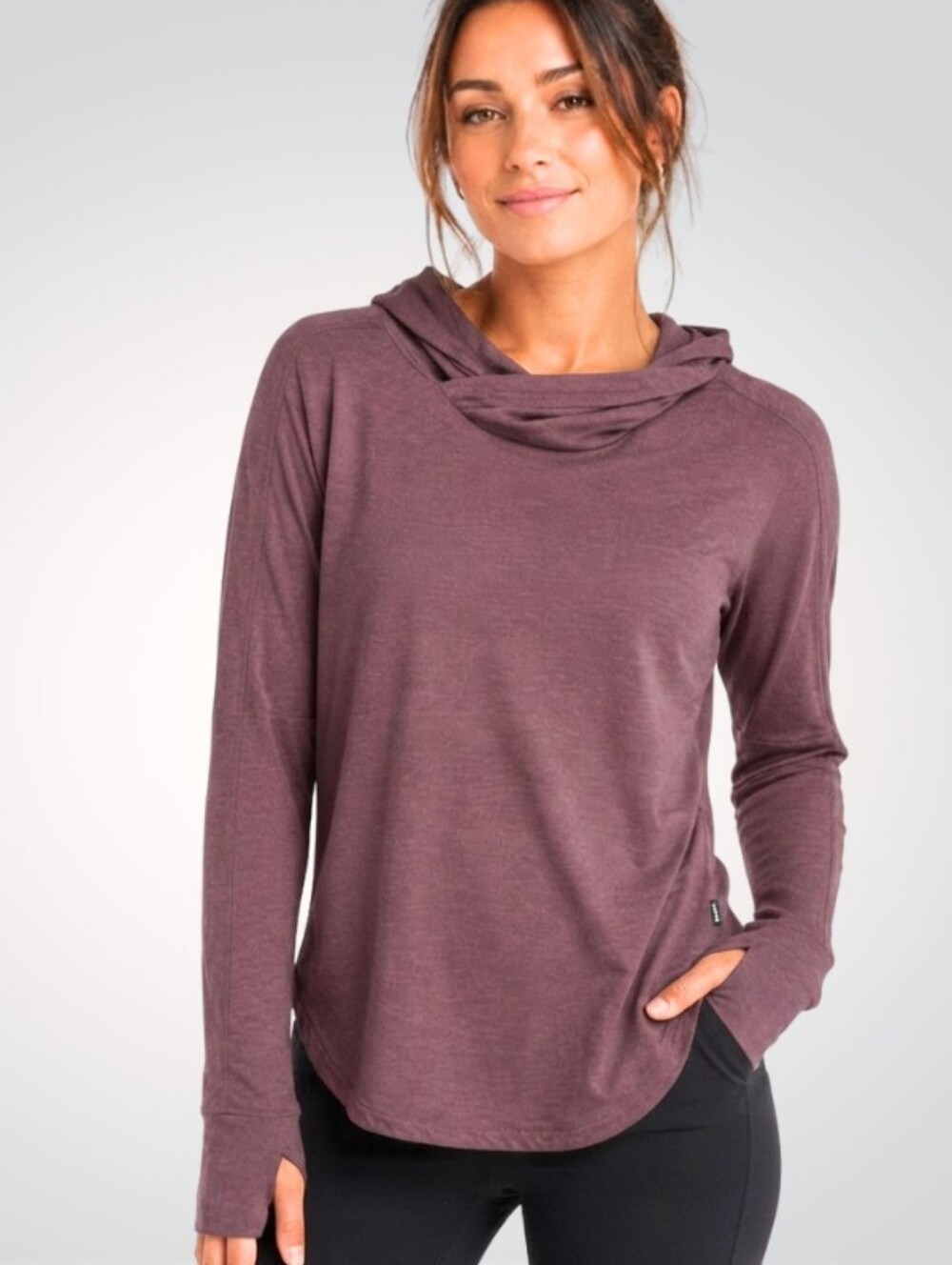 REI Co-op Women’s Large Mauve/Plum Cowl Neck Hoodie Pullover Thumbholes